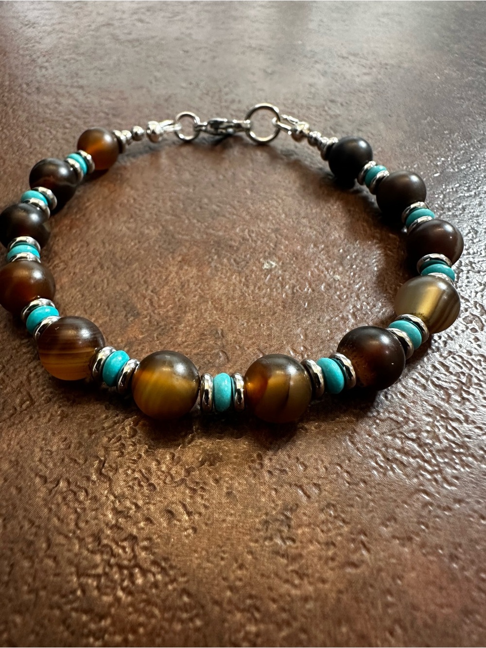 Turquoise and Brown Agate Beaded Bracelet